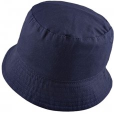 0193-Navy: Infants Plain White Bucket Hat With Chin Strap (1-4 Years)